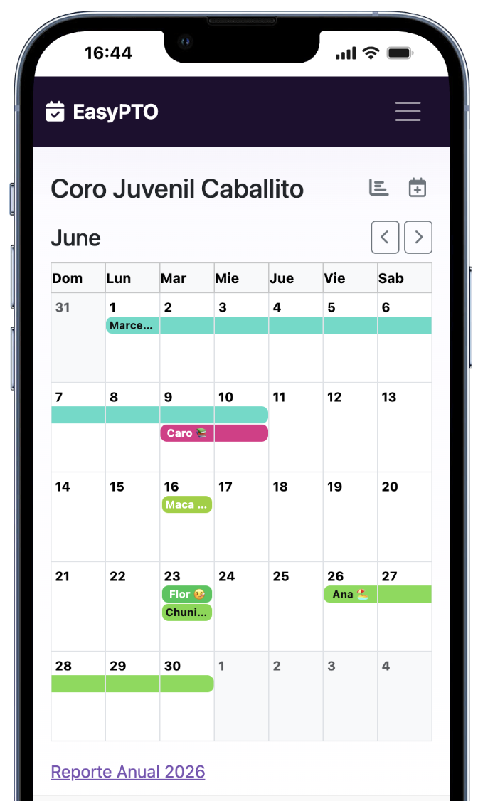 Calendario de ausencias del equipo